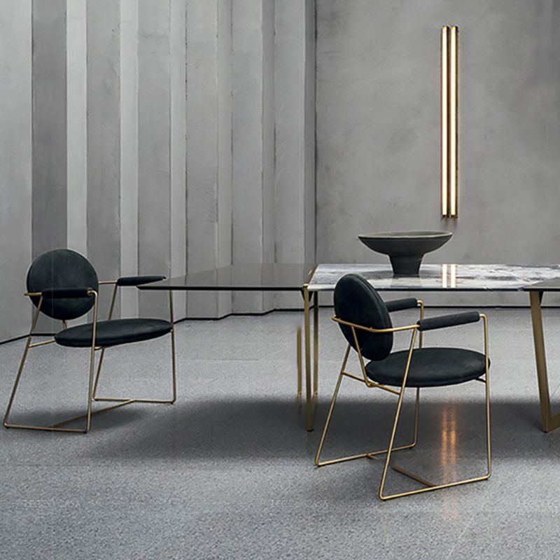 Contemporary Style Arm Chair Open Back Side Dining Chair with Metal Base for Dining Room