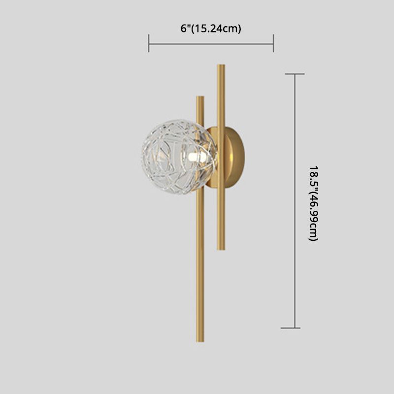 18" H Full Copper Wall Lamp Transparent Glass Globe Shade Nordic Style Metal Lines Sconce Lights for Bedroom