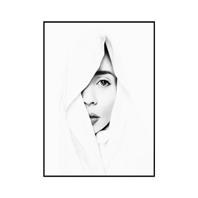 White Half-Face Girl Painting Textured Modern Style Girls Bedroom Canvas Wall Art