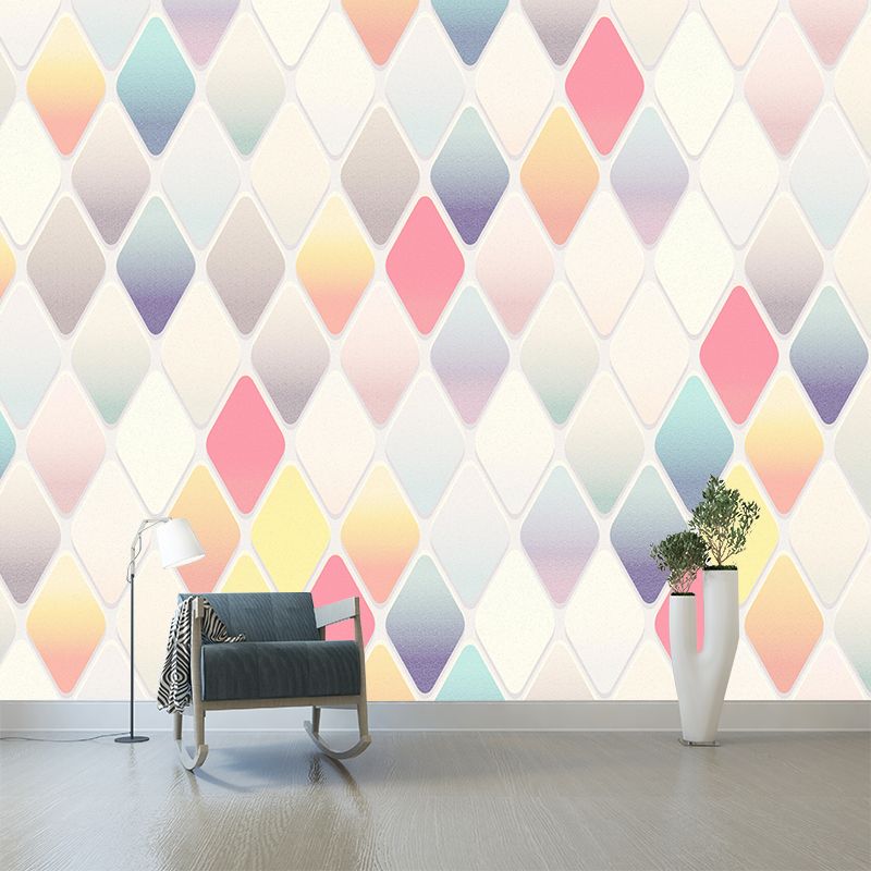 Moisture Resistant Geometry Wall Mural Modernism with Rhombus Pattern Wall Decor