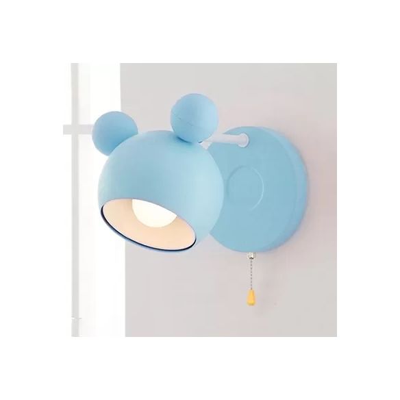 Macaron Mouse Wall Light with Pull Chain 1 Head Metal Sconce Light for Study Room
