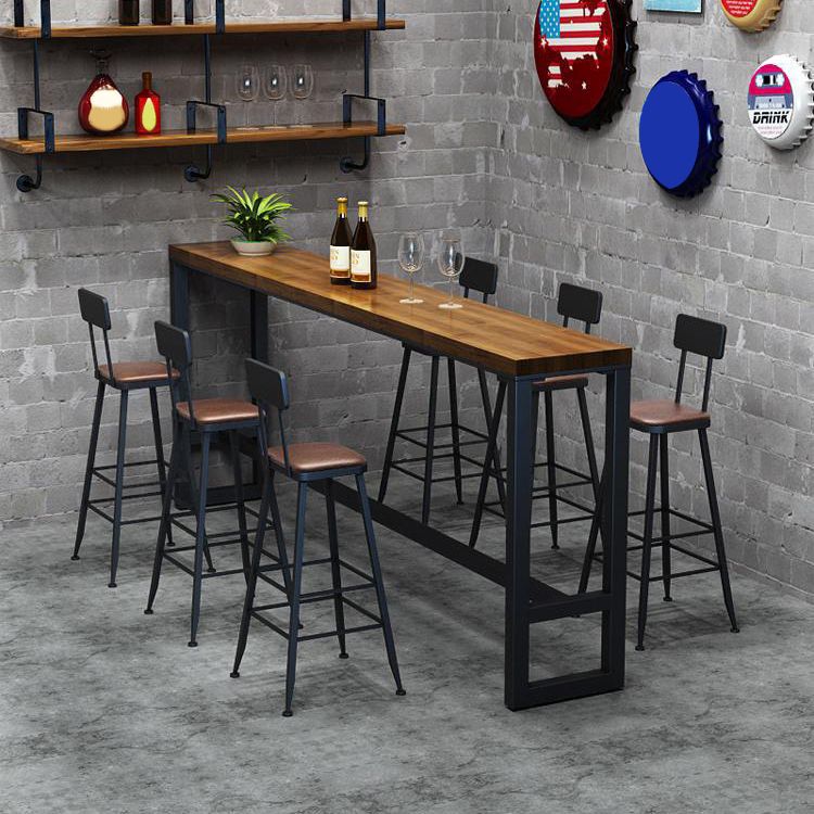 Industrial Solid Wood Bar Table Black and Metal Base Bar Table