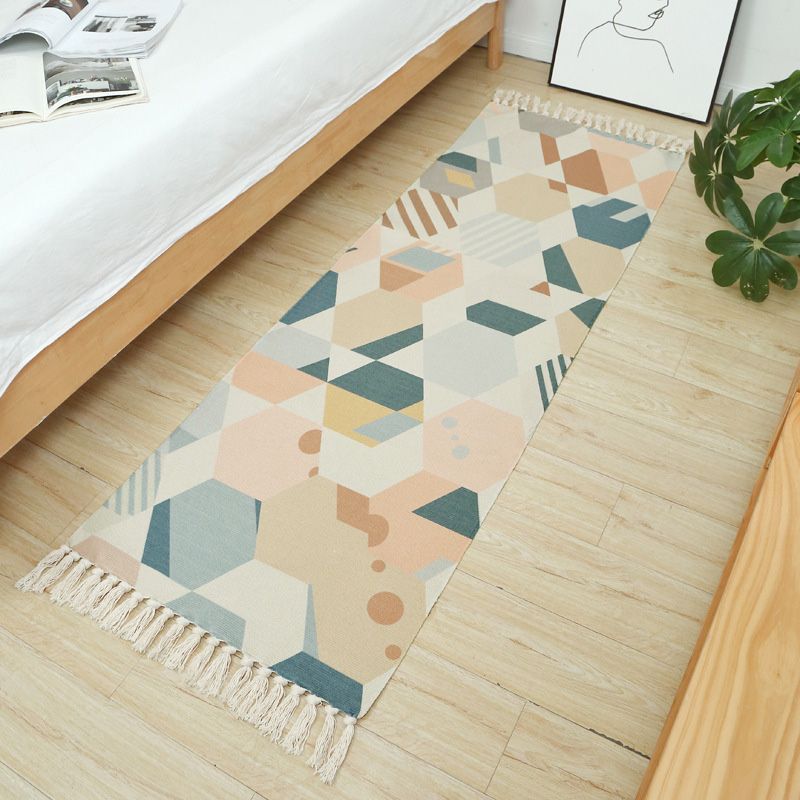 Mehrfarbiger Vintage-Rug-Teppich-Baumwoll-Mischung Stammes gemustertes Fläche Teppich waschbarer fleckresistenter Teppich mit Quasten für Raum