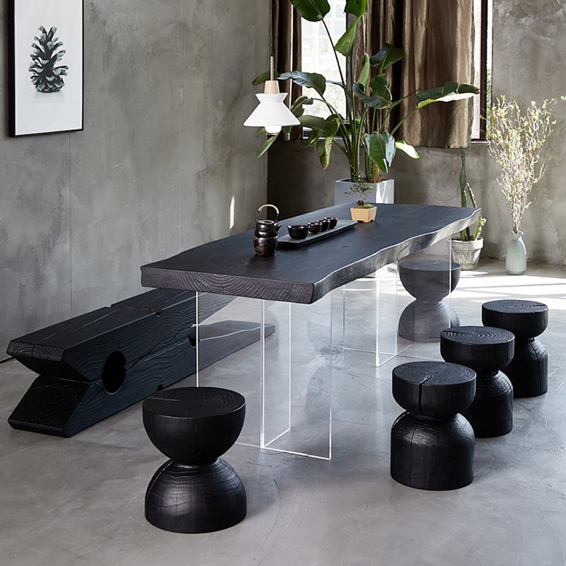 Black Modern Double Pedestal Table Rectangle Pine Solid Wood Top Dining table