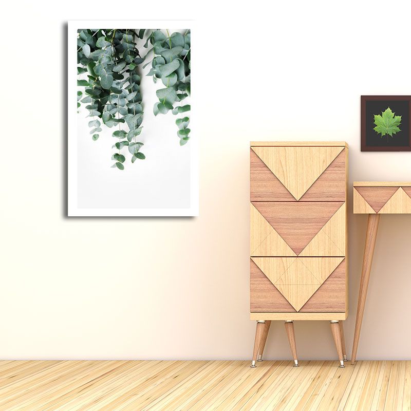 Nordic Botanic Vine Wall Art Green Textured Canvas Print for House Interior