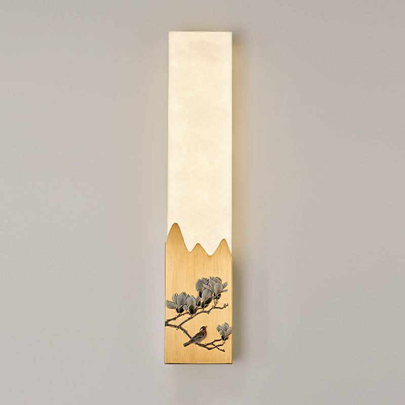 Modern Metal Wall Sconce Rectangle Shape Wall Light with Stone Shade for Living Room