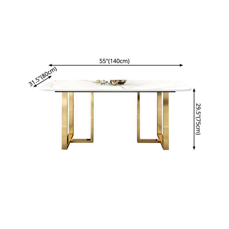 Luxury Sintered Stone Dining Table Rectangle Table with Double Pedestal in Gold