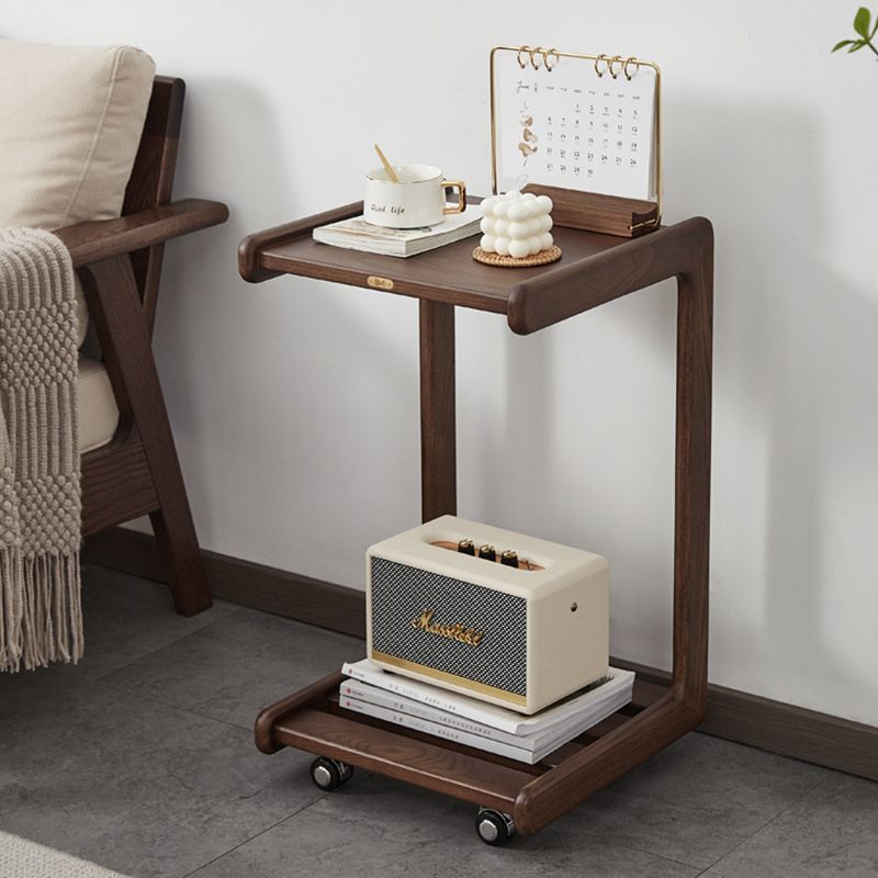 Contemporary End Table Solid Wood Brown Living Room Side Table