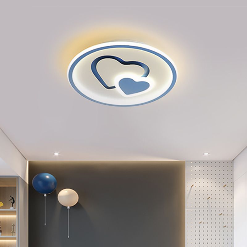 Heart Shaped Thin LED Ceiling Light Modern Acrylic Bedroom Circle Flush Mount in Black/Pink/Blue, 16"/19.5" Width