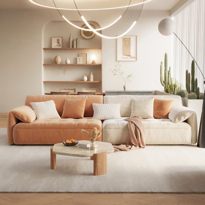 Velvet Sofa with Pillow Back Cushions and Pillow Top Arm for Living Room