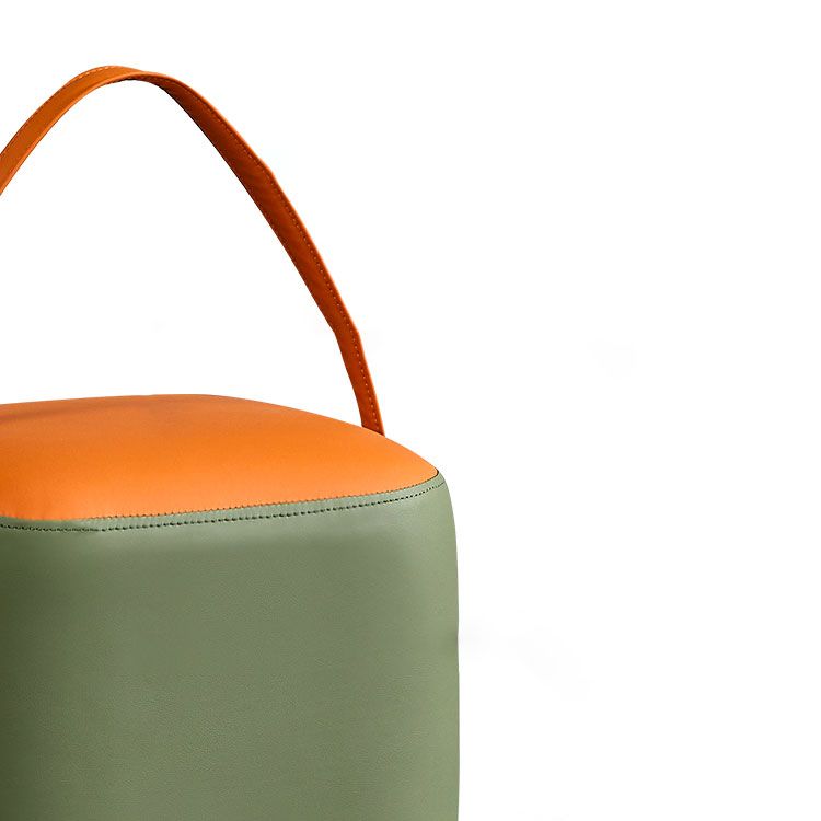 Contemporary Pouf Ottoman Genuine Leather Upholstered Portable Ottoman