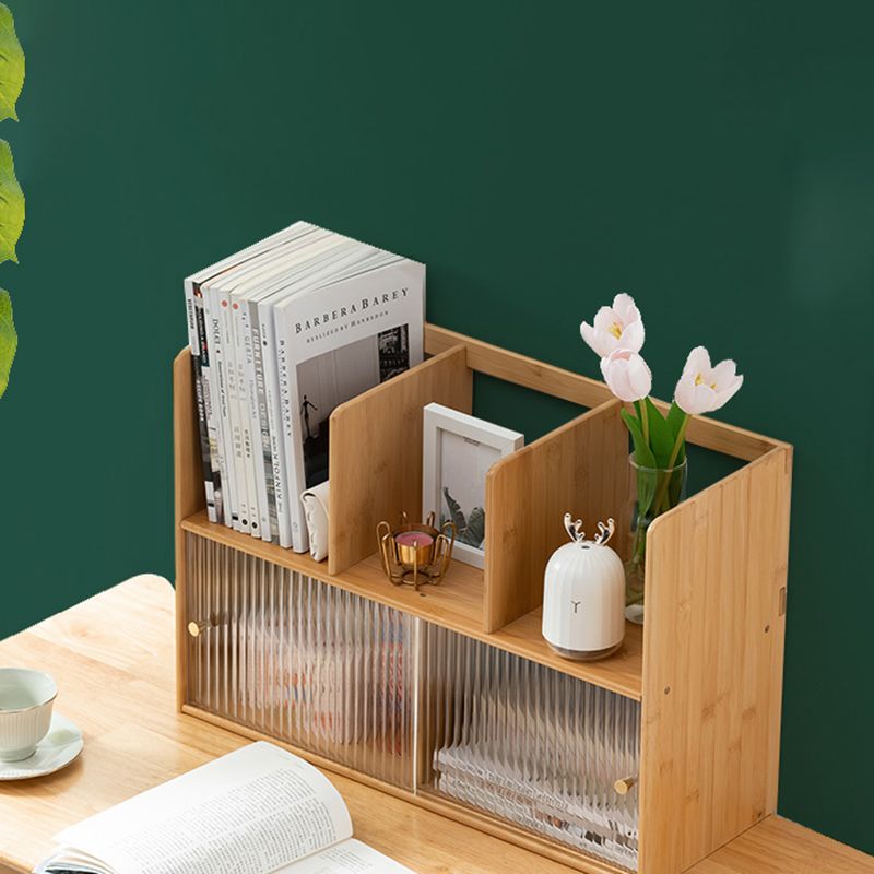 Contemporary Closed Back Bookcase Bamboo Horizontal Bookshelf with Cabinets
