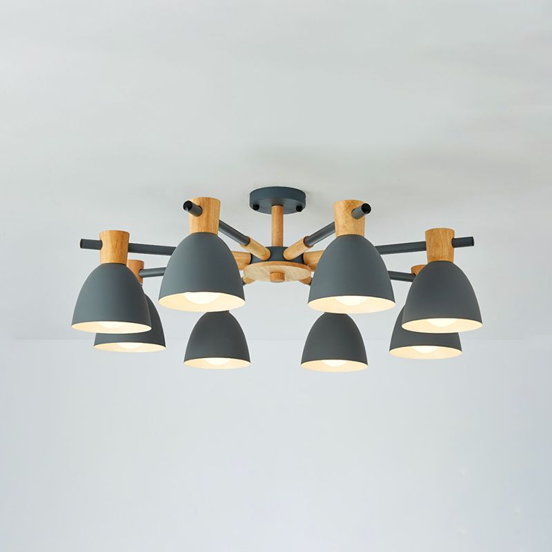 Nordic Style Chandelier Bell Shade Wooden Ceiling Light Fixture for Living Room