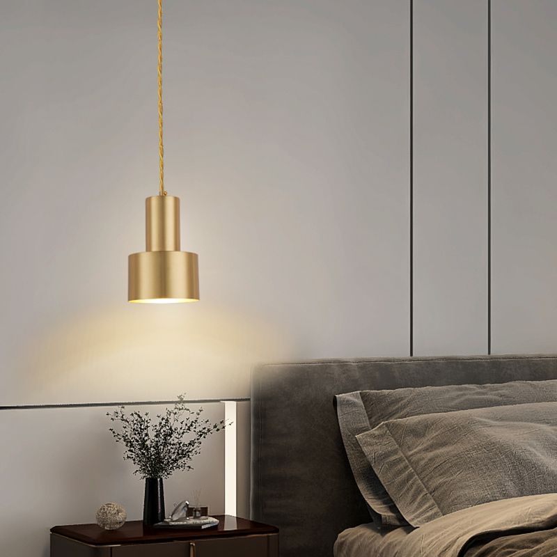Modern Creative Single Hanging Lamp Copper Cylindrical Pendant Light for Interior Spaces