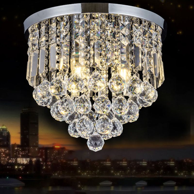 Teardrop Close to Ceiling Lighting Modern Style Crystal Chrome Ceiling Light Fixture