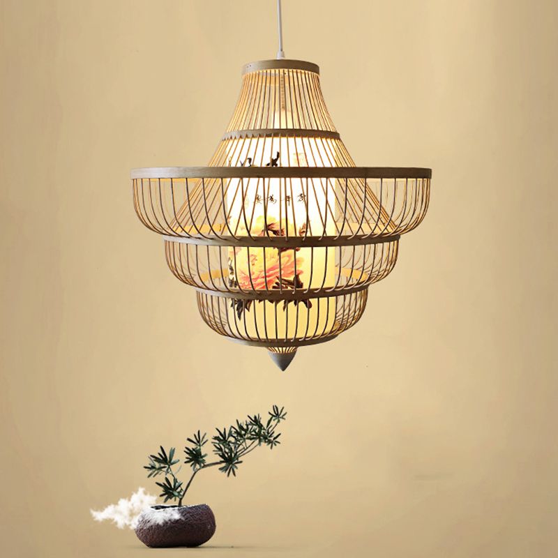 Asia Bamboo Hanging Ceiling Light 1-Light Spinning Top Ceiling Pendant Light