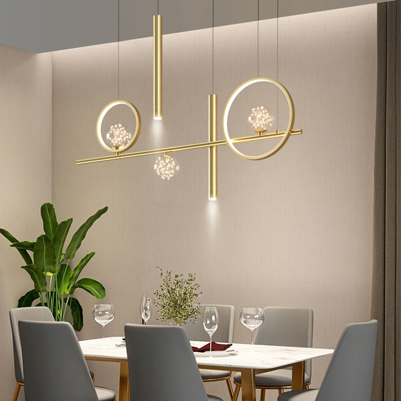 Contemporary Pendant Lights Island Geometry Pendant Light Fixtures Metal 7-Light