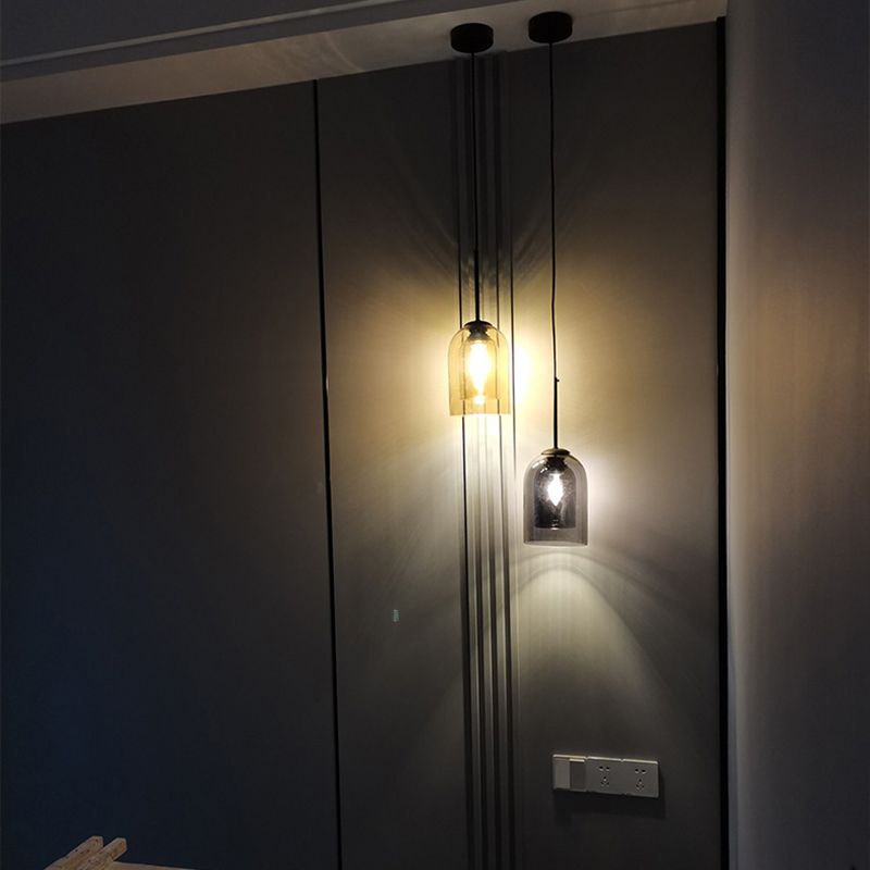 Lampe suspendue à la cloche artistique moderne avec une teinte en verre double en verre