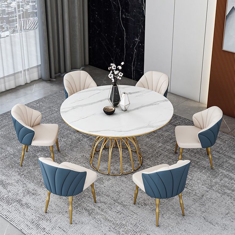 Traditional Luxury Dinette Table Round Metal Gold Base Dining Pedestal Table