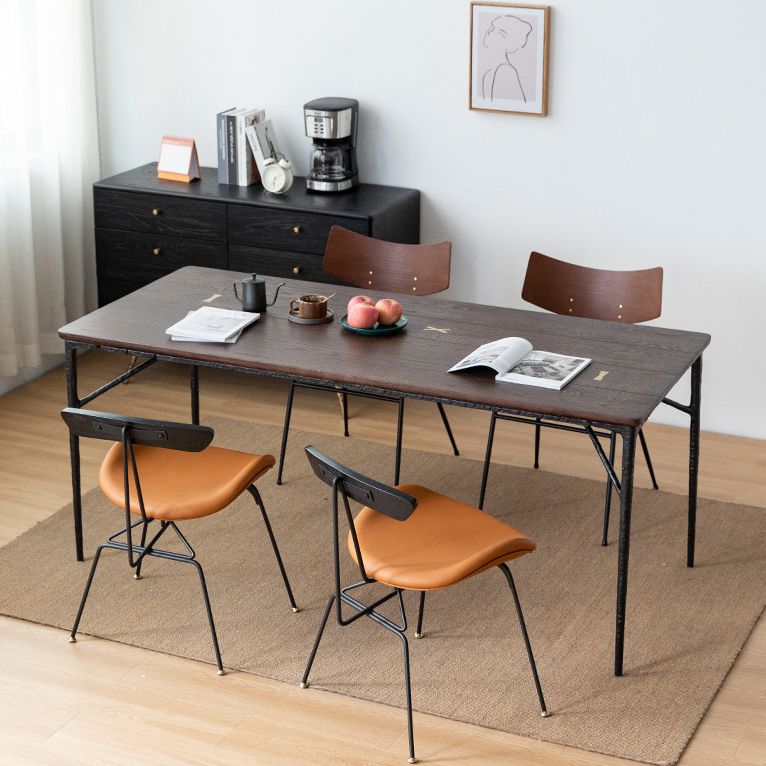 Traditional Luxury Dining Table Rectangle Solid Wood Dining Table with Metal Base