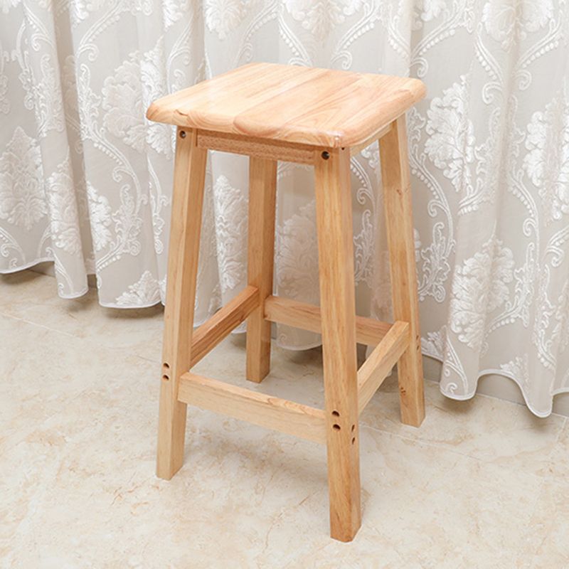 Industrial Wooden Counter Chair Square Backless Solid Wood Round High Chair with 4 Legs