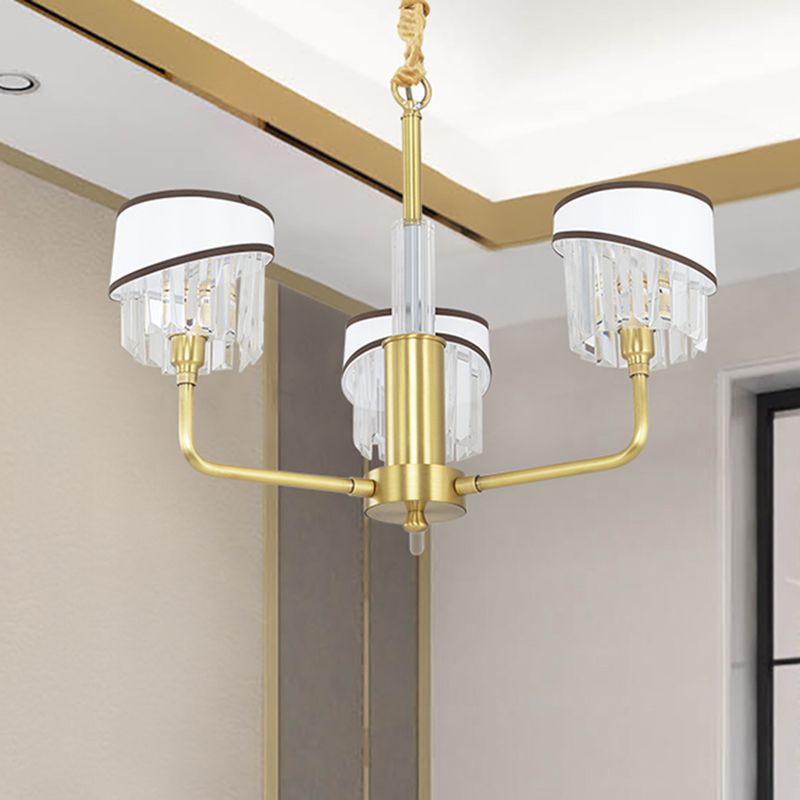 MODERNE 3 têtes CHANDELIER LICHING BRASS CYLINDRICAL HORDING LUMING Kit avec Crystal Shade