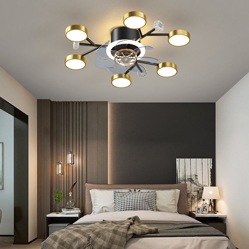 Chandelier Multi - Light Fan Light in Black / Gold Finish Metal LED Ceiling Fan