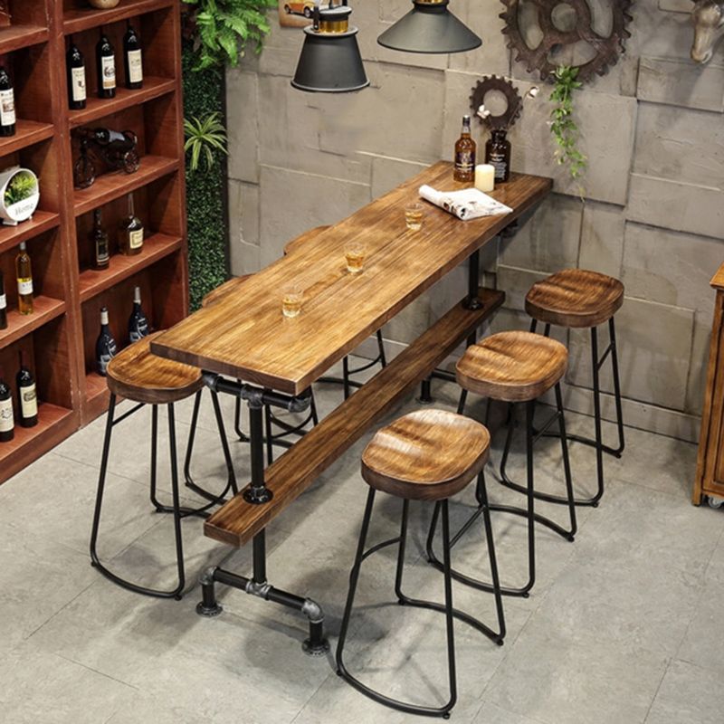 Wood Top Bar-height Table Black and Metal Legs Bar Table for Living Room