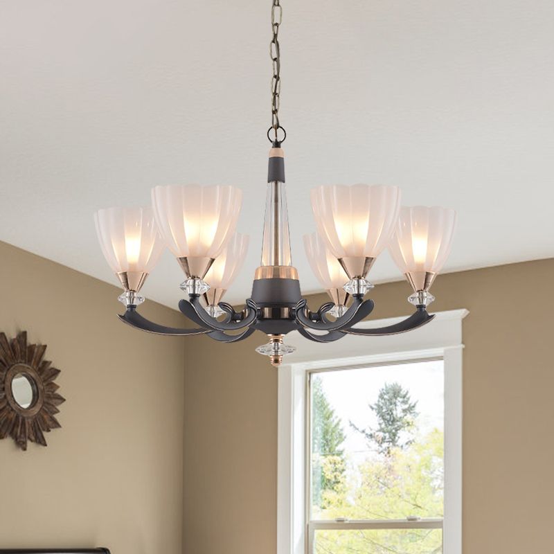 Grey-Gold 6/8 Lights Bidelier lampadario tradizionale fiore di vetro smerigliato bianco su una lampada sospesa