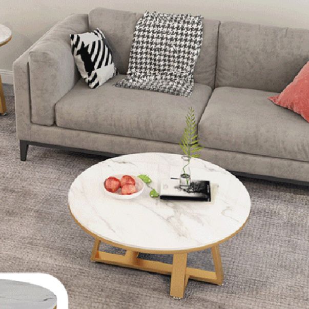 Round Marble Top Cocktail Table with Iron Cross Base Coffee Table