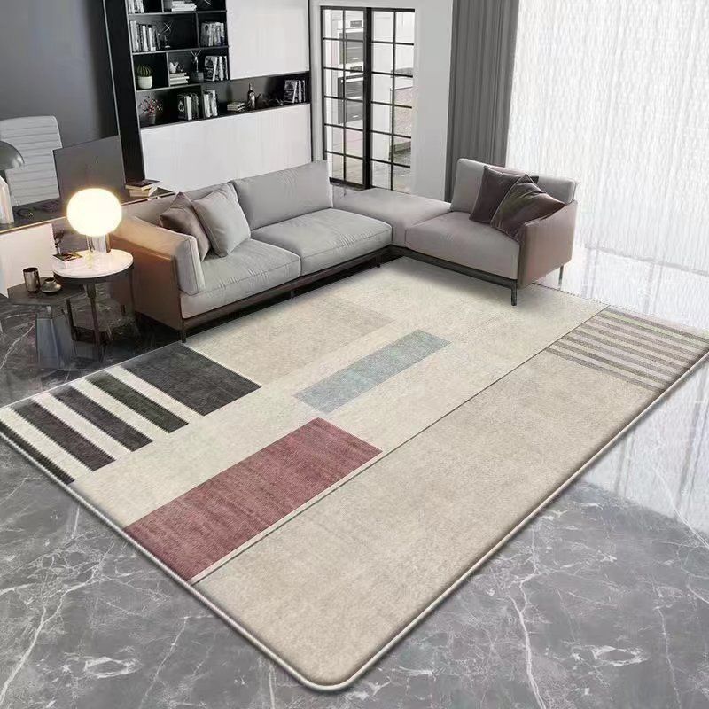 Dark Beige Modern Rug Polyester Geometric Rug Washable Rug for Drawing Room