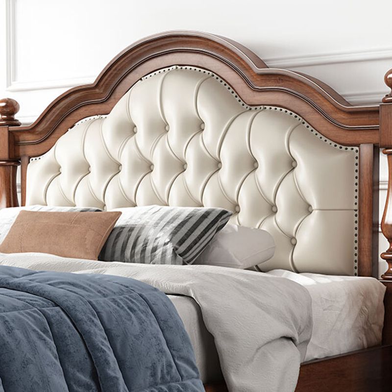 Mid-Century Modern Standard Bed Solid Wood Panel Bed with Upholstered Headboard