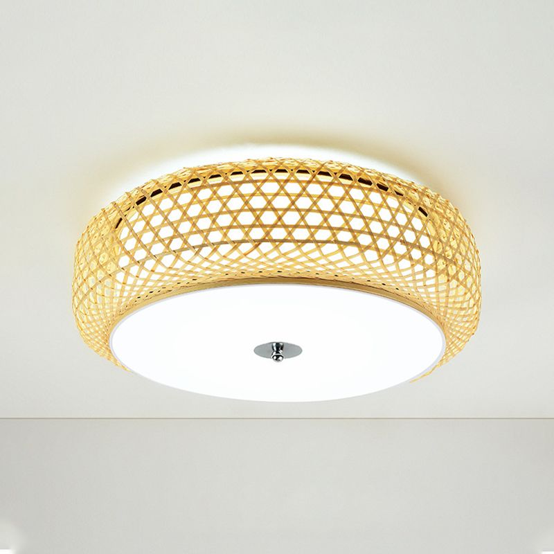 Bambus-Trommel-Deckenlampe, Deckenleuchte im asiatischen Stil für Wohnzimmer