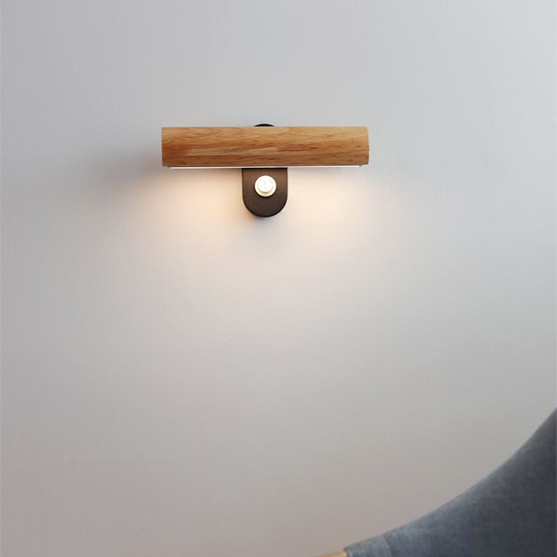Japanese Style Wooden Wall Light Cylinder Shape Rotatable Wall Lamp for Living Room