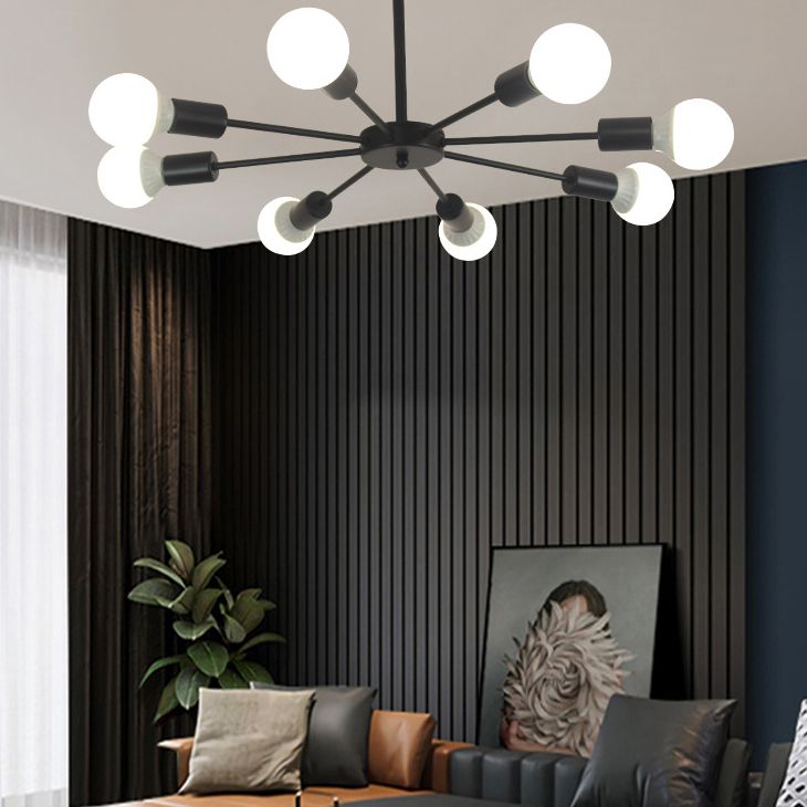 Nordic Style Creative Metal Chandelier 23.6 Inches Wide Burst Shaped Open Bulb Lighting Fixture for Bedroom Living Room