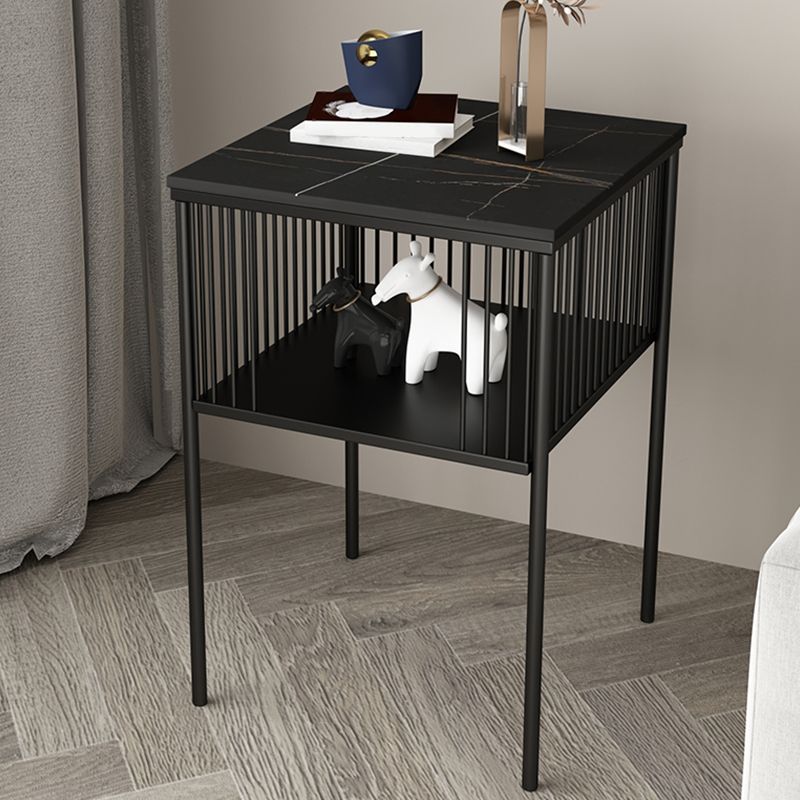 Modernistic Metal 4 Legs End Table Square Slate Top End Table