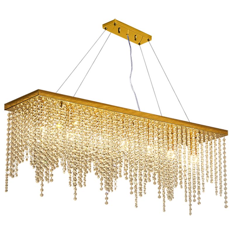 Rectangular Island Light Fixture Modern Crystal Dinning Room Island Pendant Light in Gold