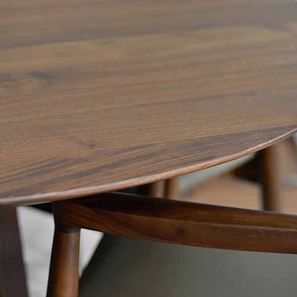 Round Pedestal Casual Dining Table Wood Color Fixed Table with Solid Wood
