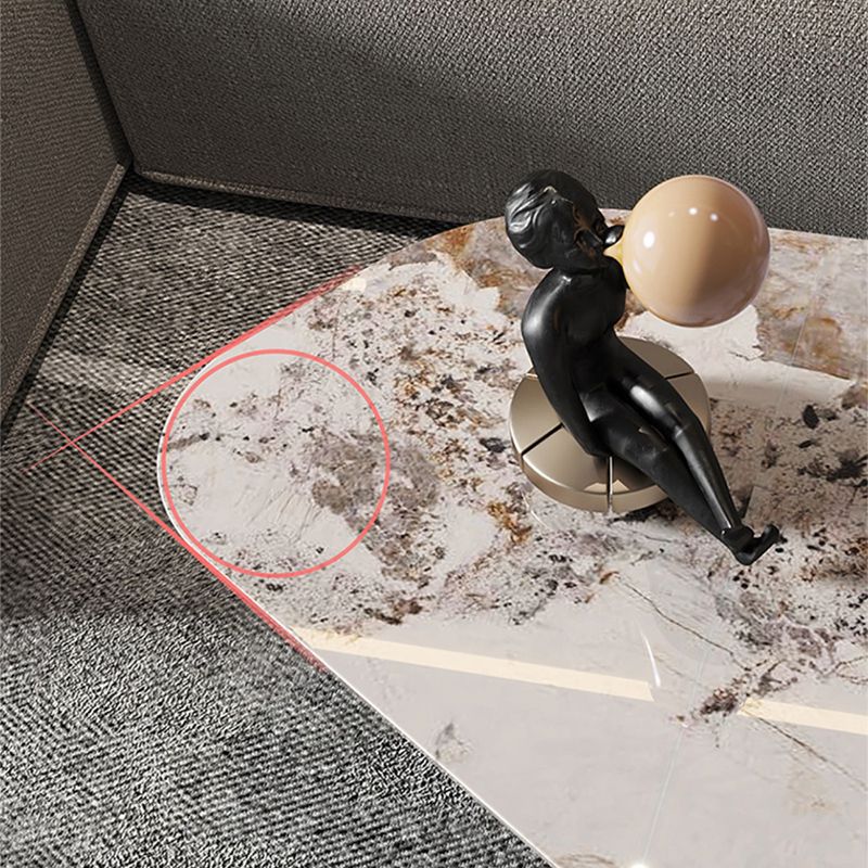 Free Form with 2 Legs Coffee Table Modern Slate Cocktail Table in White/Gold