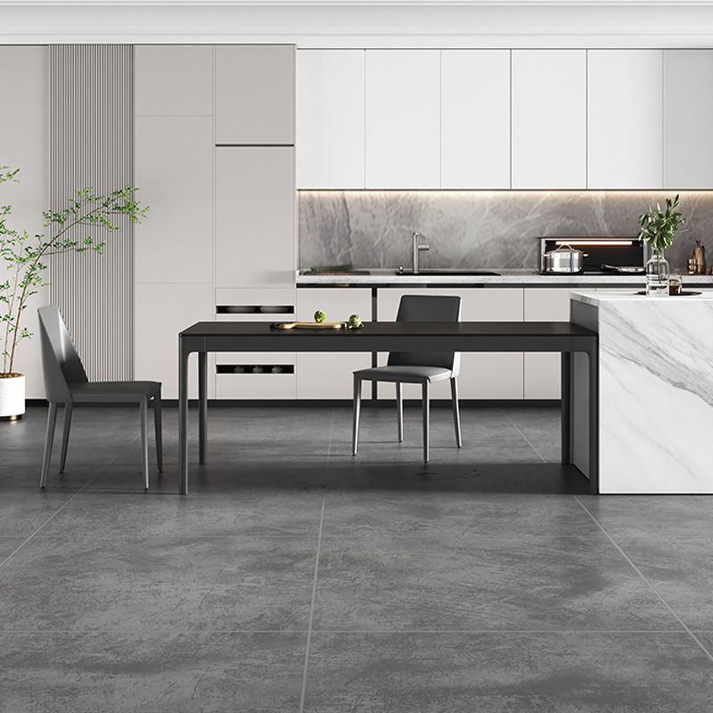 Moderna mesa de comedor negro rectángulo de piedra sinterizada con 4 patas para la cocina