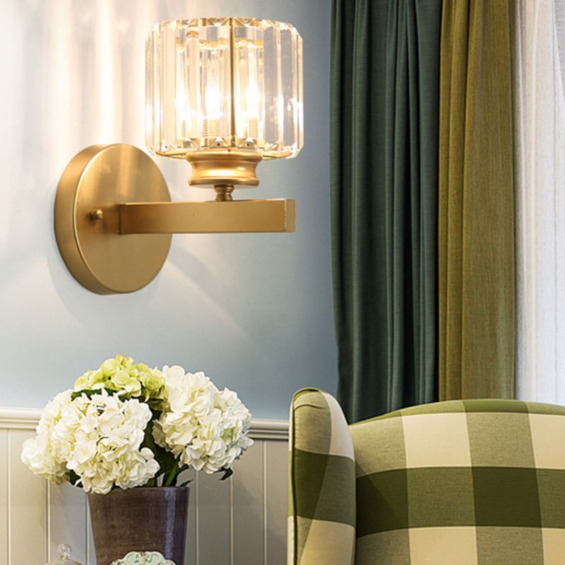 1 Light Geometric Wall Mounted Lamp Simplicity Crystal in Black/Gold