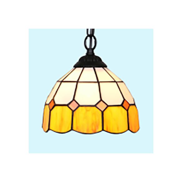 1 Head Bowl Suspension Lamp Tiffany-Style Black/White Hand Cut Glass Ceiling Pendant Light