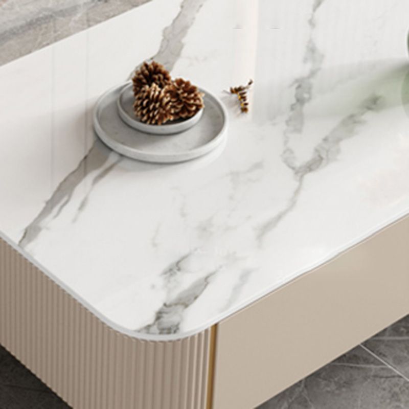 Contemporary Stone Single Coffee Table 4 Legs Coffee Cocktail Table with Storage Drawers