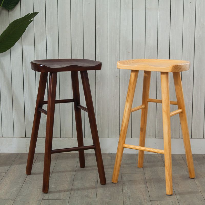 Modern Armless Backless Counter Stool Wood Cafe Bar Stool with Wooden Seat and Pedal