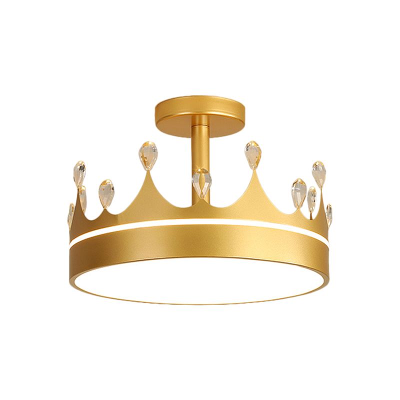 Crown Design Halbbündige Beleuchtung Einfacher metallischer LED-Kronleuchter für die Deckenmontage im Kinderzimmer in Rosa/Gold/Blau