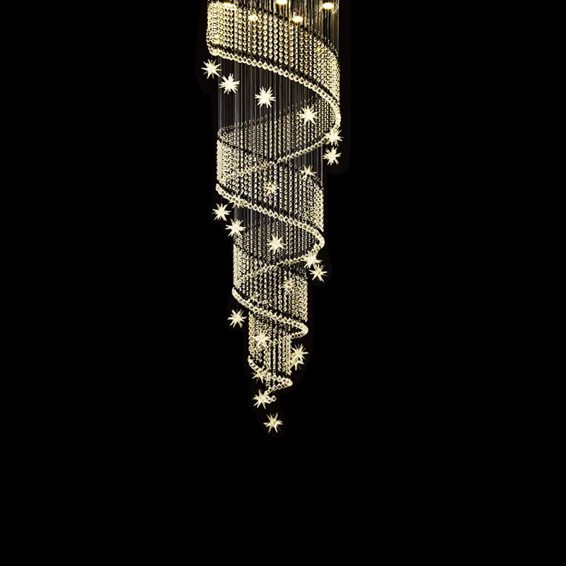 Contemporary Spiral Multi Ceiling Light 4 Heads Clear Crystal Bead Suspension Lamp for Stair