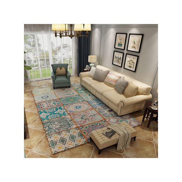 Nordic Geometric Pattern Rug Multi-Color Polypropylene Carpet Anti-Slip Washable Stain Resistant Rug for Great Room