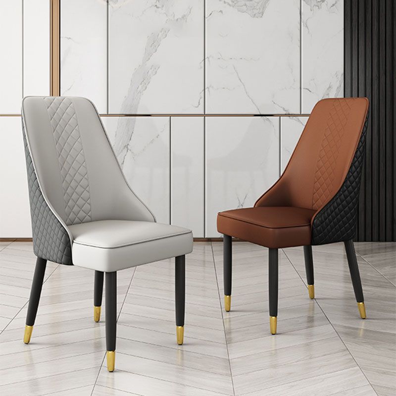Scandinavian Style Leather Dining Chairs for Kitchen Armless Solid Back Chair