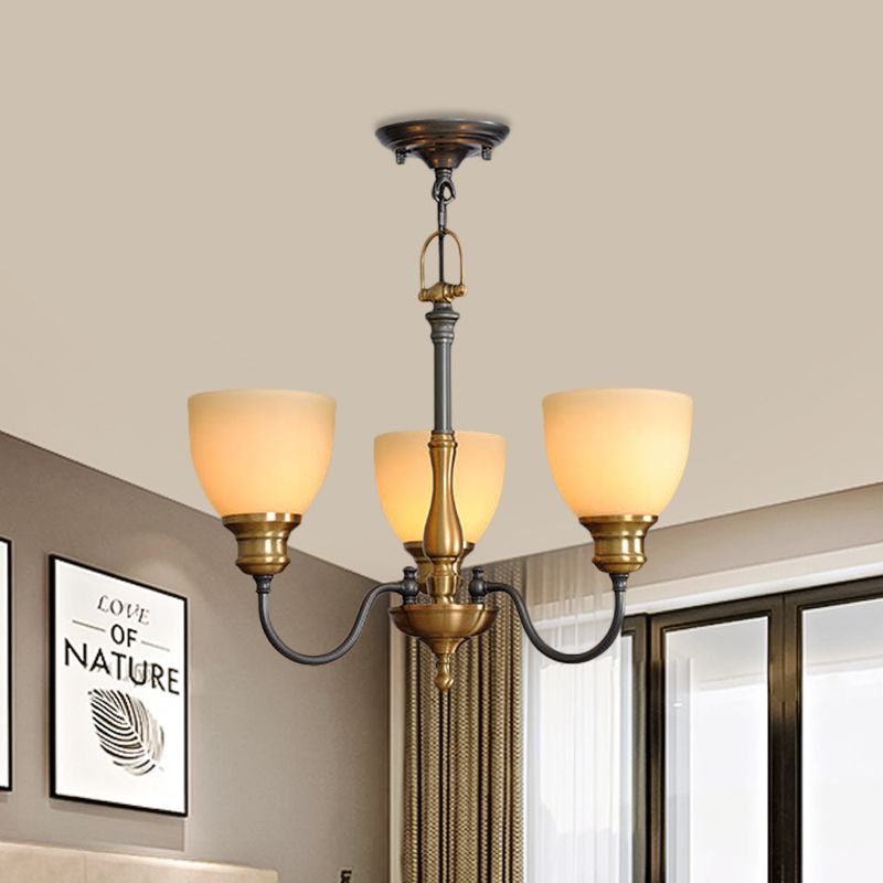 Zwart 5/5/8 lampen hangende lamp landelijk matglas kom kroonluchter hanglamp met metalen gebogen arm