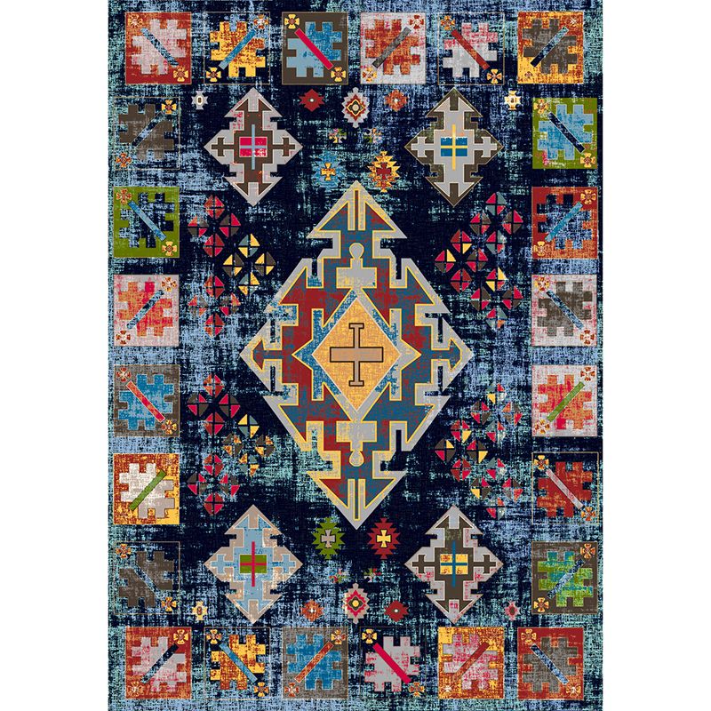Grey Tone Antique Area Carpet Polyester Tribal Print Indoor Rug Anti-Slip Backing Carpet for Bedroom
